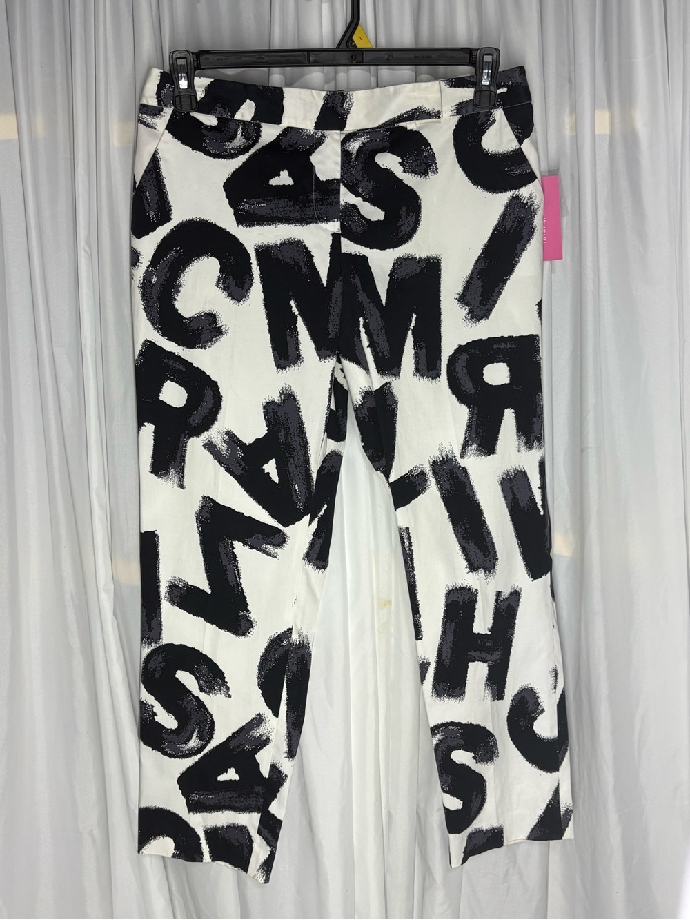 🆕 Isaac Mizrahi Black & White Brushstroke Letter Print Leggings Size 8